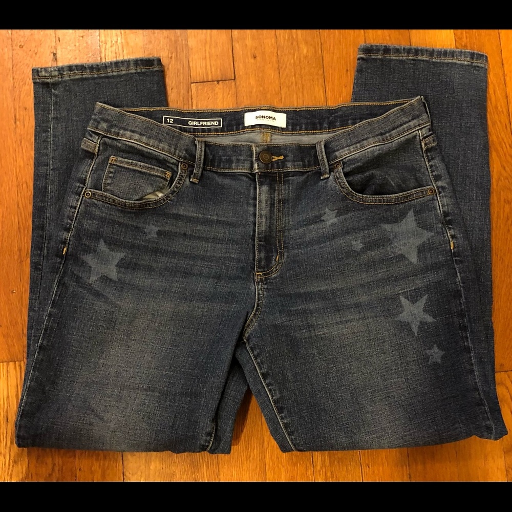 Sonoma 12 girlfriend jeans with stars.